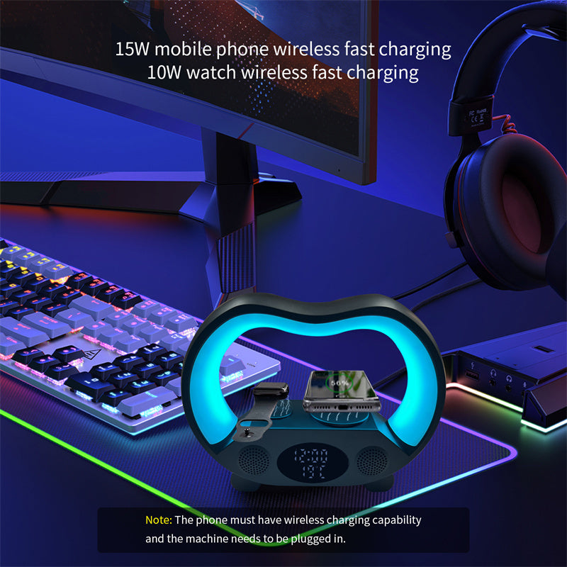 Smart Wireless Charging Stand LED Table Lamp Night Light Bluetooth Speaker