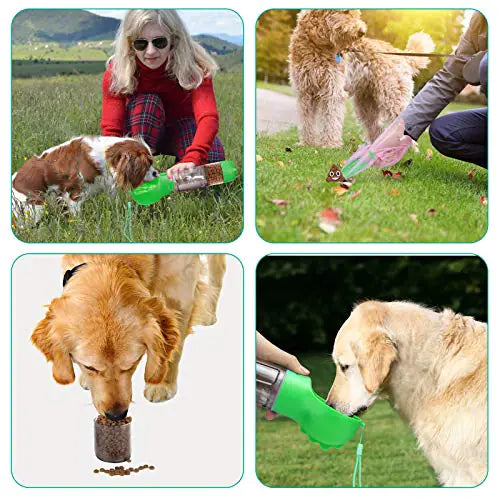 Portable Dog Water Bottle Food Compartment Waste bag Shovel