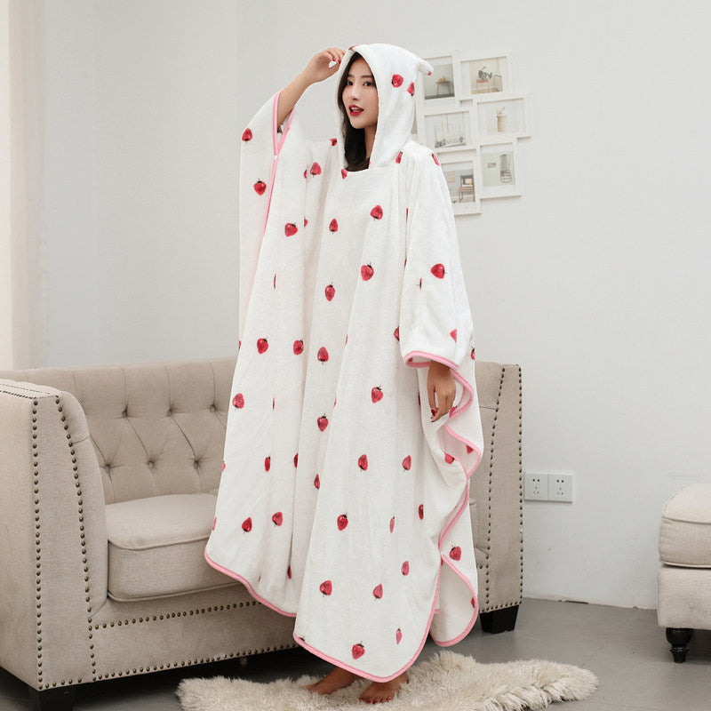 wearable blanket hoodie for adults strawberry
