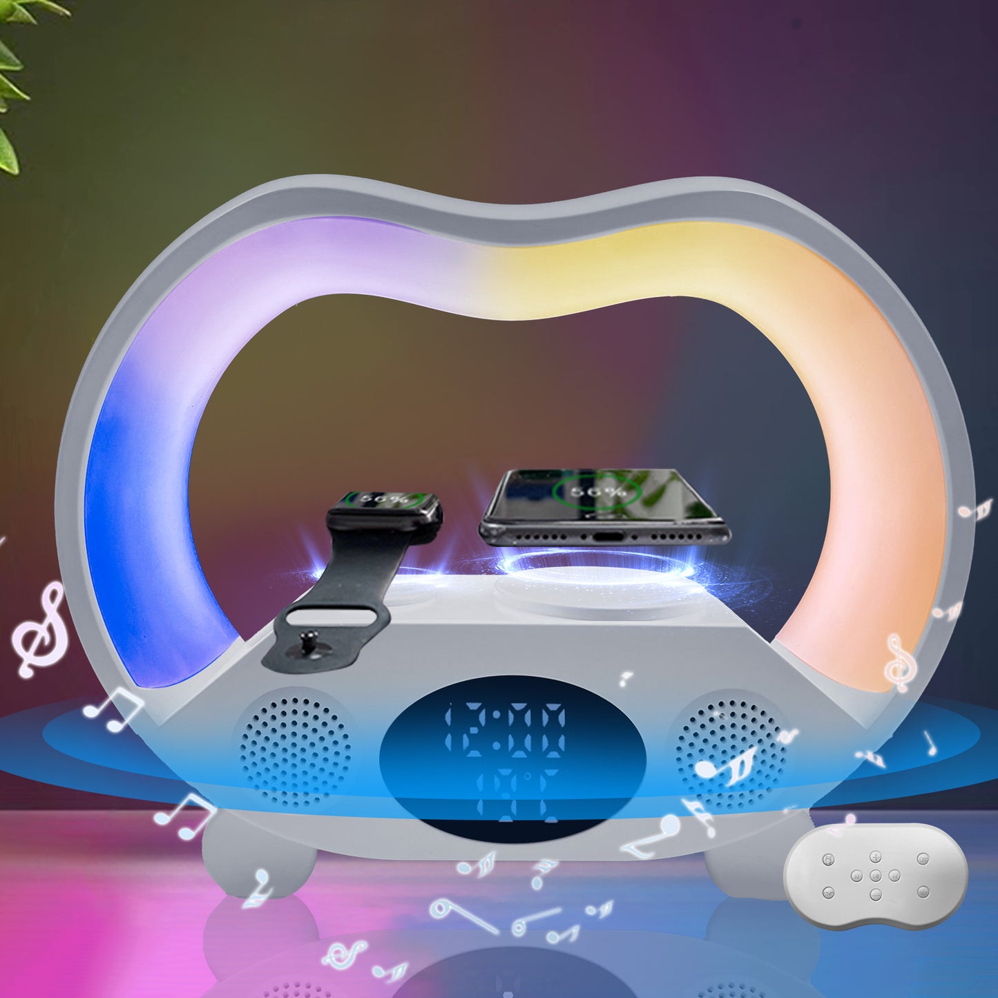 Smart Wireless Charging Stand LED Table Lamp Night Light Bluetooth Speaker