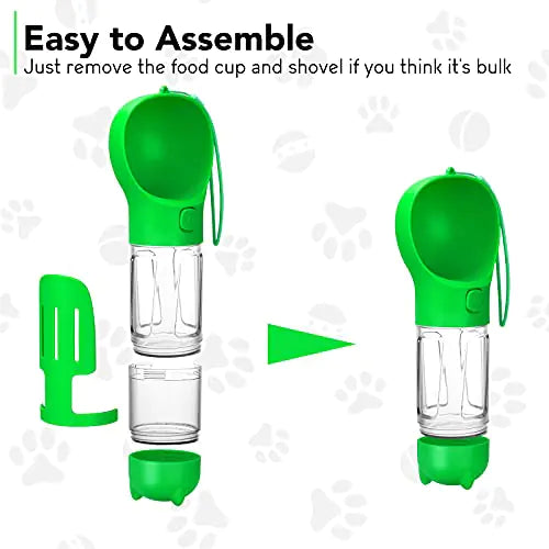 Portable Dog Water Bottle Food Compartment Waste bag Shovel