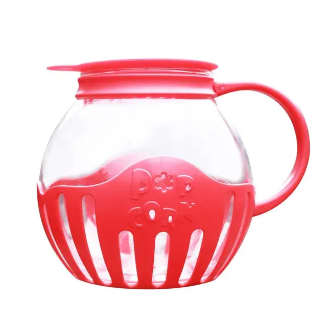 Microwave Glass Popcorn Popper With Silicone Lid red