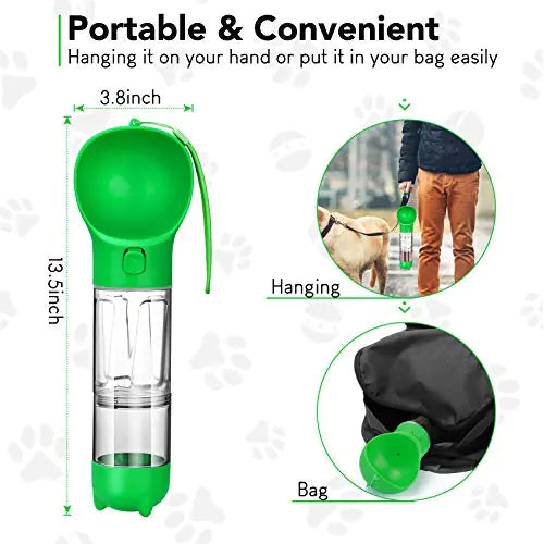 Portable Dog Water Bottle Food Compartment Waste bag Shovel