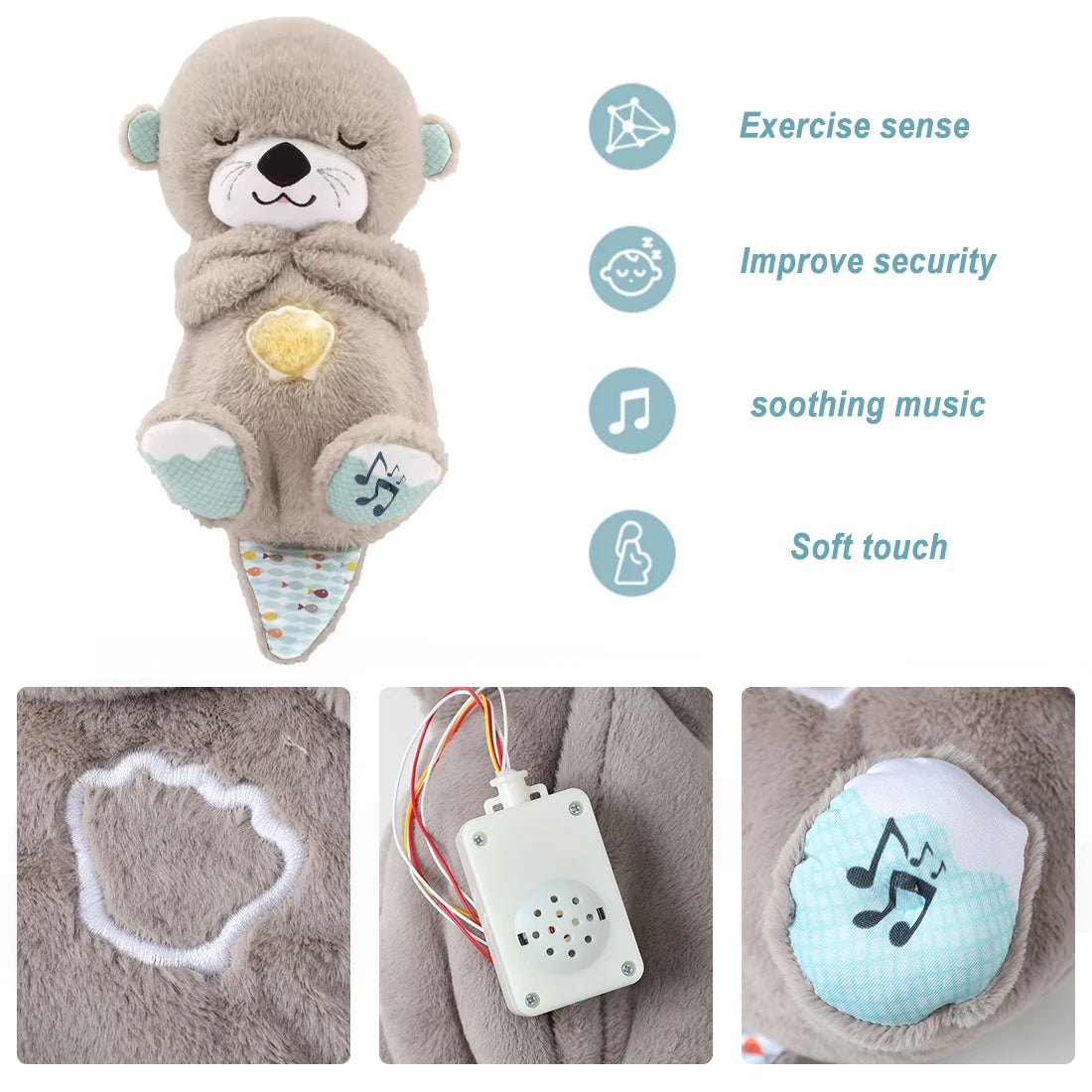 Otter Plush Toy, Portable Plush Baby Toy with Music, Sounds, Lights and Breathing Motion