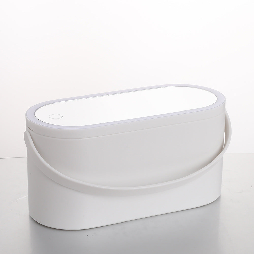 Storage Box LED Makeup Mirror Portable Dresser Travel Cosmetics Organizer Carrying Box With Mirror LED
