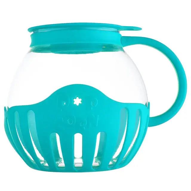 Microwave Glass Popcorn Popper With Silicone Lid blue