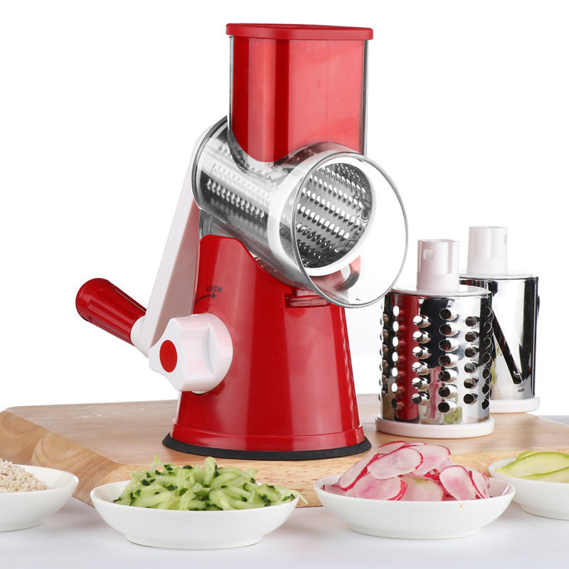 Food Processor Vegetable Chopper Kitchen Roller Gadgets Tool Vegetable Cutter Round Slicer Graters Potato Carrot Cheese Shredder red