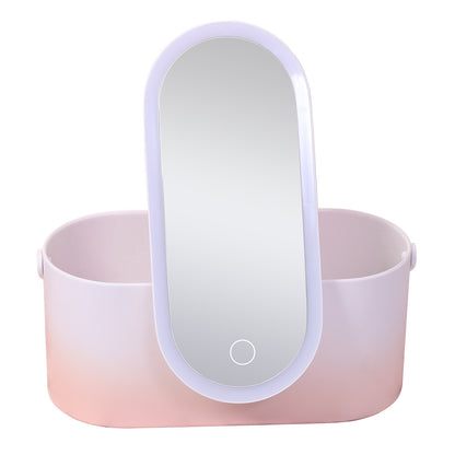 Storage Box LED Makeup Mirror Portable Dresser Travel Cosmetics Organizer Carrying Box With Mirror LED