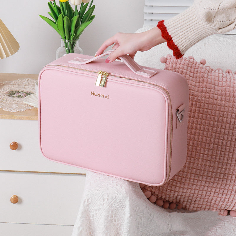 Travel Makeup Bag with Led Light Mirror, Large Capacity Cosmetic Organizer Vanity Travel Case for Make up with Adjustable Compartment