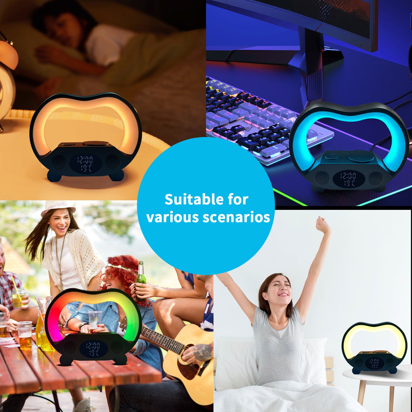 Smart Wireless Charging Stand   LED Table Lamp   Night Light Bluetooth Speaker