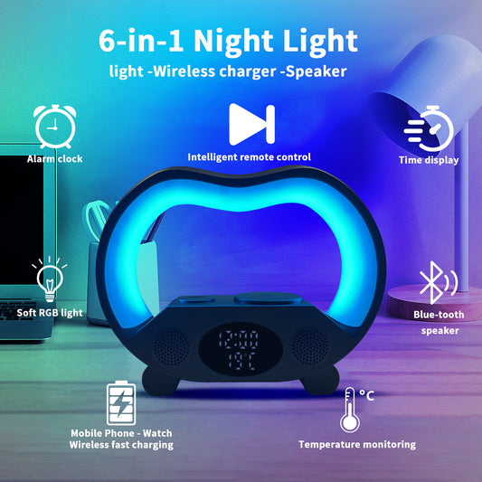 wireless charging stand intelligent night light bluetooth speaker alarm clock