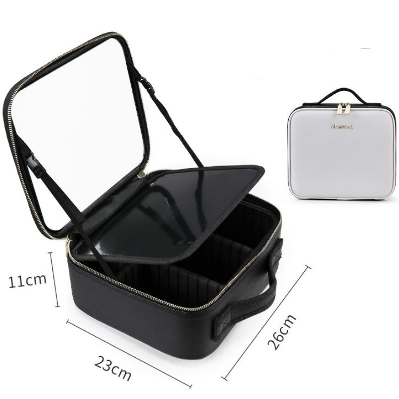 Travel Makeup Bag with Led Light Mirror, Large Capacity Cosmetic Organizer Vanity Travel Case for Make up with Adjustable Compartment