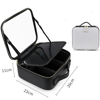 Travel Makeup Bag with Led Light Mirror, Large Capacity Cosmetic Organizer Vanity Travel Case for Make up with Adjustable Compartment