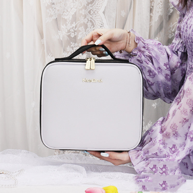 Travel Makeup Bag with Led Light Mirror, Large Capacity Cosmetic Organizer Vanity Travel Case for Make up with Adjustable Compartment