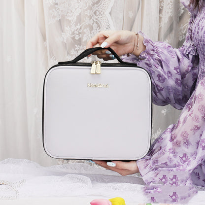 Travel Makeup Bag with Led Light Mirror, Large Capacity Cosmetic Organizer Vanity Travel Case for Make up with Adjustable Compartment
