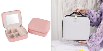 Travel Makeup Bag with Led Light Mirror, Large Capacity Cosmetic Organizer Vanity Travel Case for Make up with Adjustable Compartment