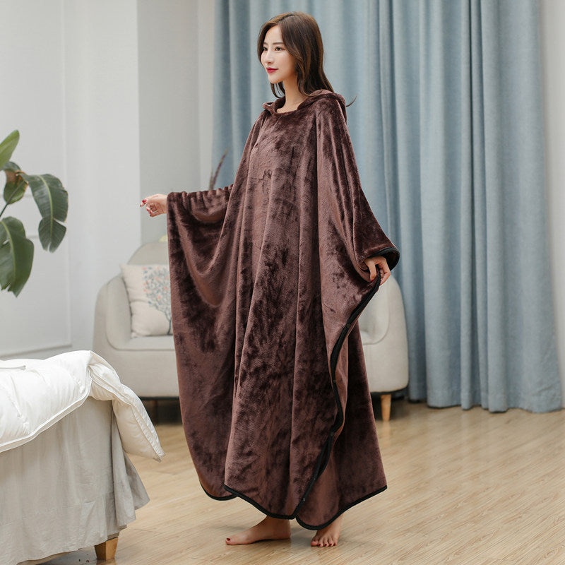wearable blanket hoodie for adults brown