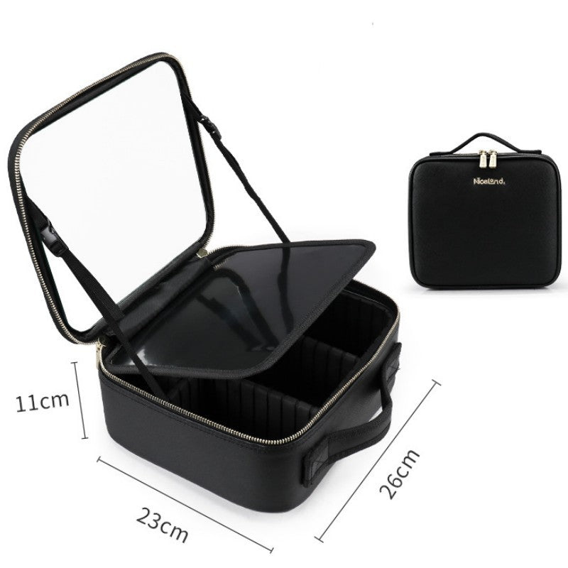 Travel Makeup Bag with Led Light Mirror, Large Capacity Cosmetic Organizer Vanity Travel Case for Make up with Adjustable Compartment
