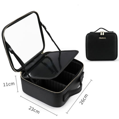 Travel Makeup Bag with Led Light Mirror, Large Capacity Cosmetic Organizer Vanity Travel Case for Make up with Adjustable Compartment