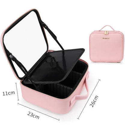 Travel Makeup Bag with Led Light Mirror, Large Capacity Cosmetic Organizer Vanity Travel Case for Make up with Adjustable Compartment