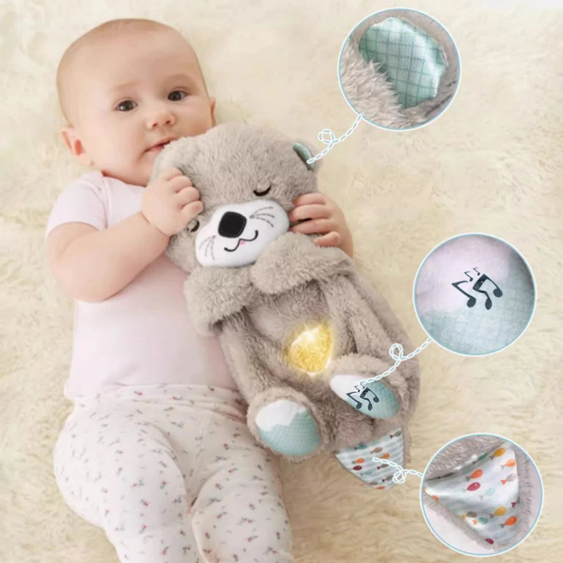 Otter Plush Toy, Portable Plush Baby Toy with Music, Sounds, Lights and Breathing Motion